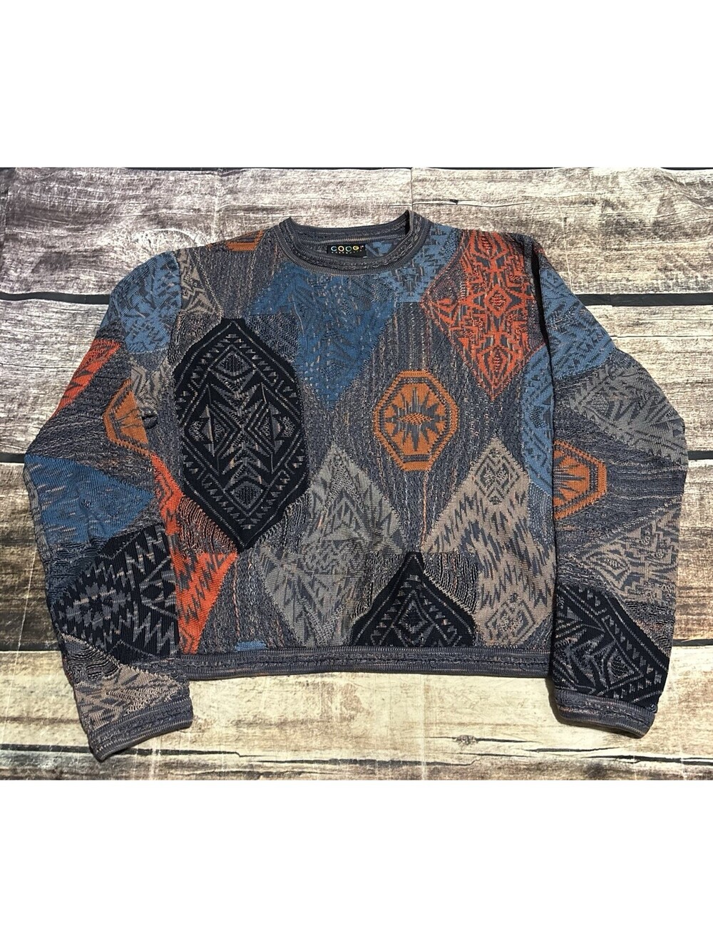 Coogi Sweater Mens Medium 3D Knit Mercerized Cotton Australia Geometric 90s